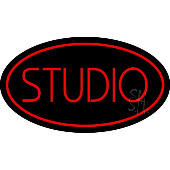 Red Studio Oval LED Neon Sign 13 x 24 - inches, Black Square Cut Acrylic Backing, with Dimmer - Bright and Premium built indoor LED Neon Sign for art gallery, and exhibition.