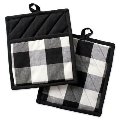 

Modern Style Cotton Buffalo Check Potholder in Black (Set of 2)