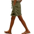thumbnail image 5 of QATAINLAV Women's Summer Linen Beach Shorts Solid Color Casual Roll Up Shorts Drawstring High Waist Cropped Bottoms with Pockets Green L, 5 of 10