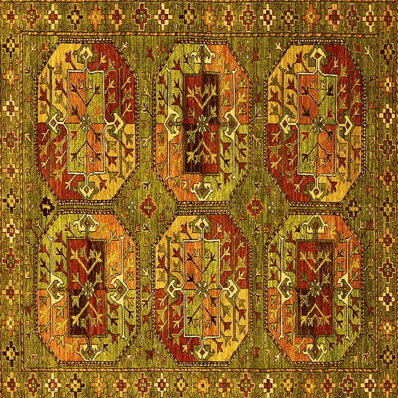 Ahgly Company Machine Washable Indoor Square Oriental Yellow Industrial Area Rugs, 8' Square