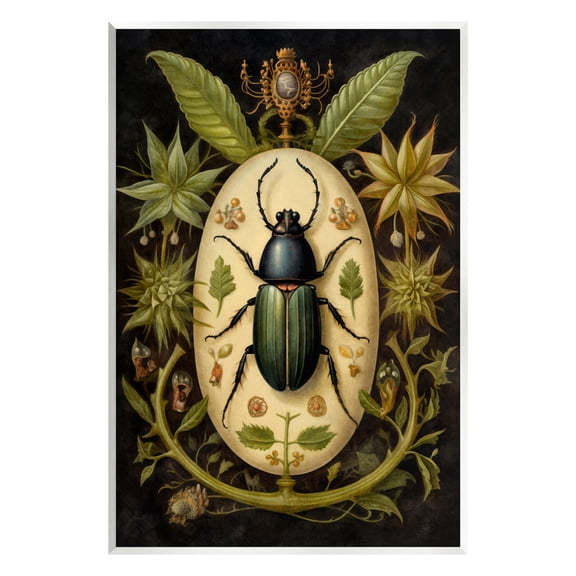 Stupell Industries Vintage Beetle & Botanicals Animals & Insects Painting Unframed Art Print Wall Art, 10 x 15