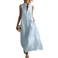 thumbnail image 4 of Uscallm Women's Collared Sleeveless Button Down Maxi Dresses Flowy Casual Long Boho Beach Vacation Sundresses, Light Blue S, 4 of 7
