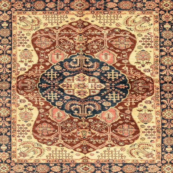 Ahgly Company Indoor Square Abstract Brown Red Persian Area Rugs, 3' Square