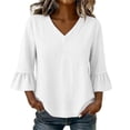 thumbnail image 6 of Womens Gauze Tops Ruffle 3/4 Length Sleeve V Neck Shirts Dressy Casual Blouses Summer Cute Vacation Tops, XXL, 6 of 7