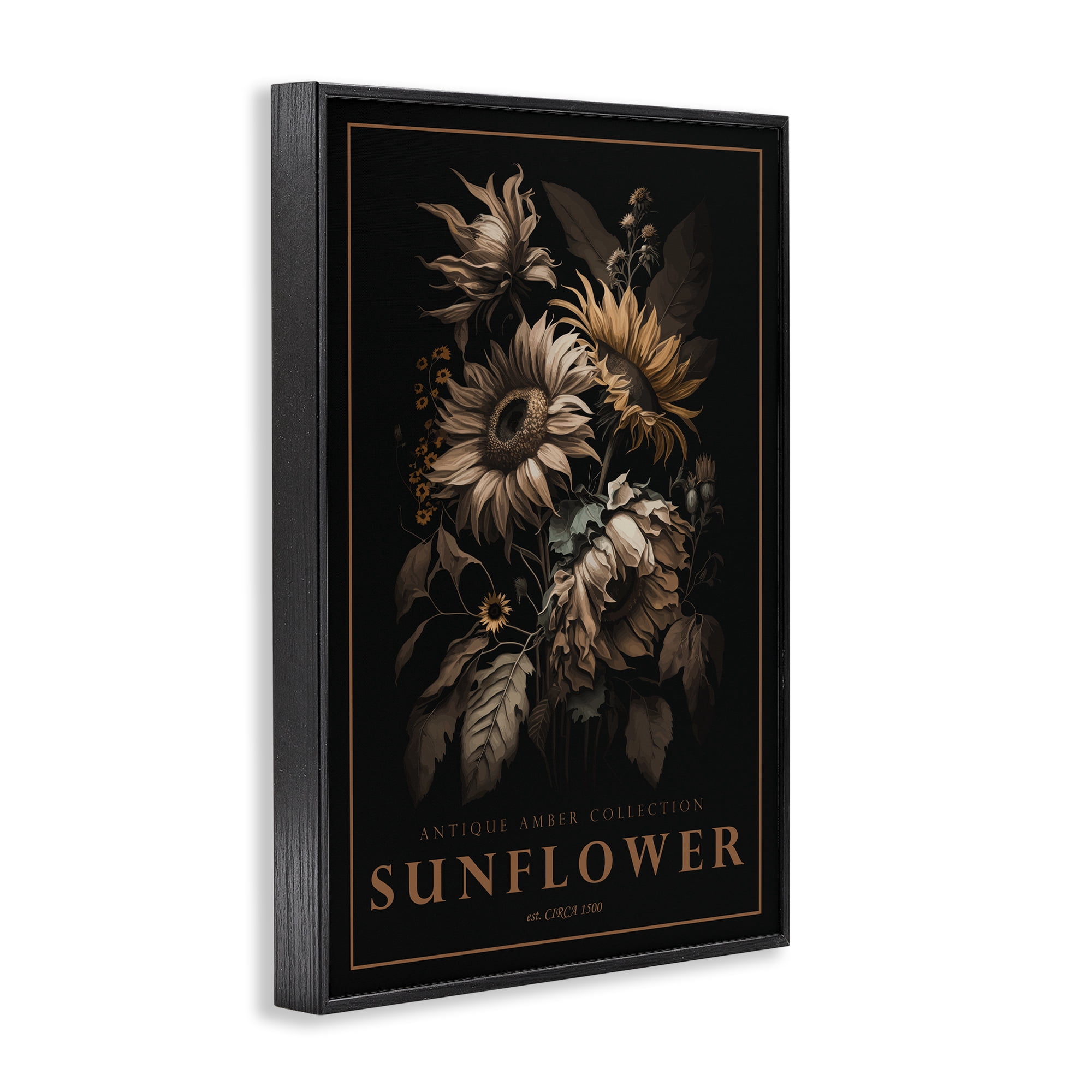 Stupell Industries Antique Sunflower Light Black Framed Giclee Art, design by Chris Giampietro