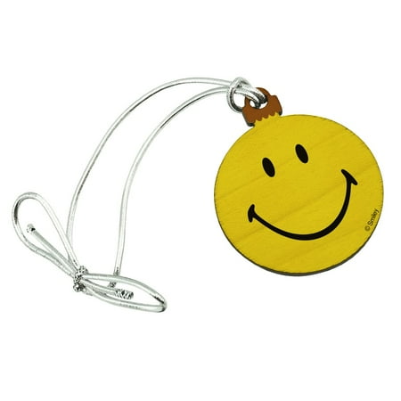 - Smiley Smile Happy Yellow Face Mini Small Tiny Wood Christmas Tree Holiday Ornament