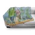 thumbnail image 2 of Graphic Beach Soft Flannel Fleece Blanket, Cartoon Composition of Underwater Botany with Sea Plants and Rocks, Cozy Plush for Indoor and Outdoor Use, 60" x 80", Pale Blue Multicolor, by Ambesonne, 2 of 5