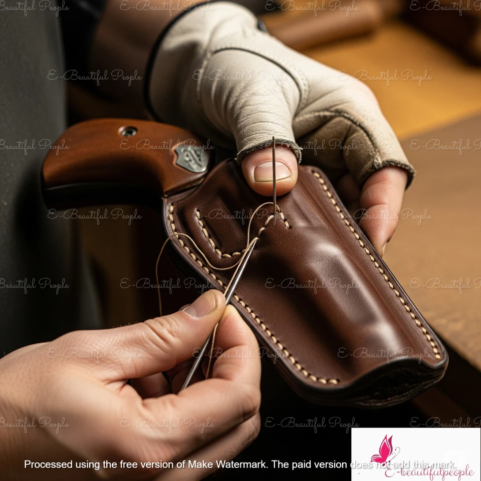 Genuine Leather Gun Holster Buckle Belt Handcrafted Revolver Cowboy Western- Barrel size :"4-5"