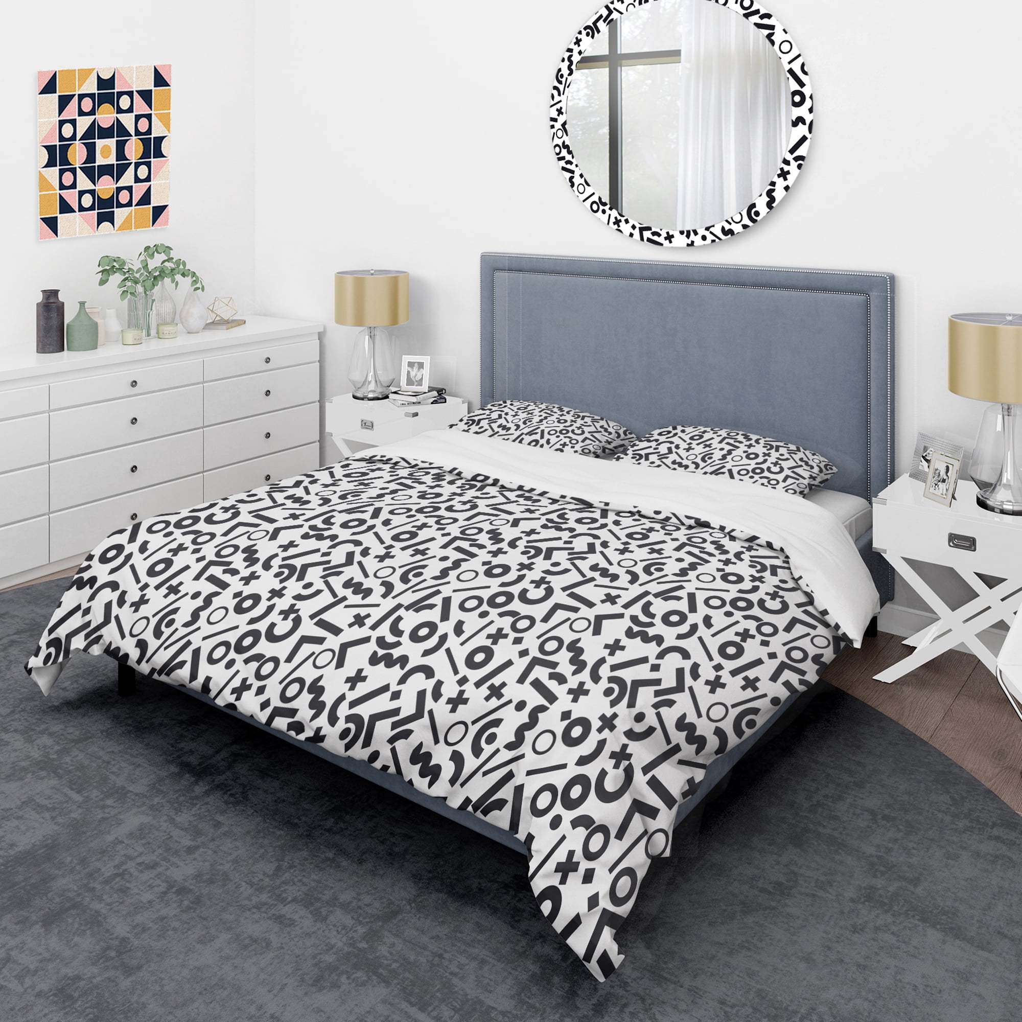 Designart 'Monochrome Geometric Pattern XIII' Mid-Century Modern Duvet Cover Set
