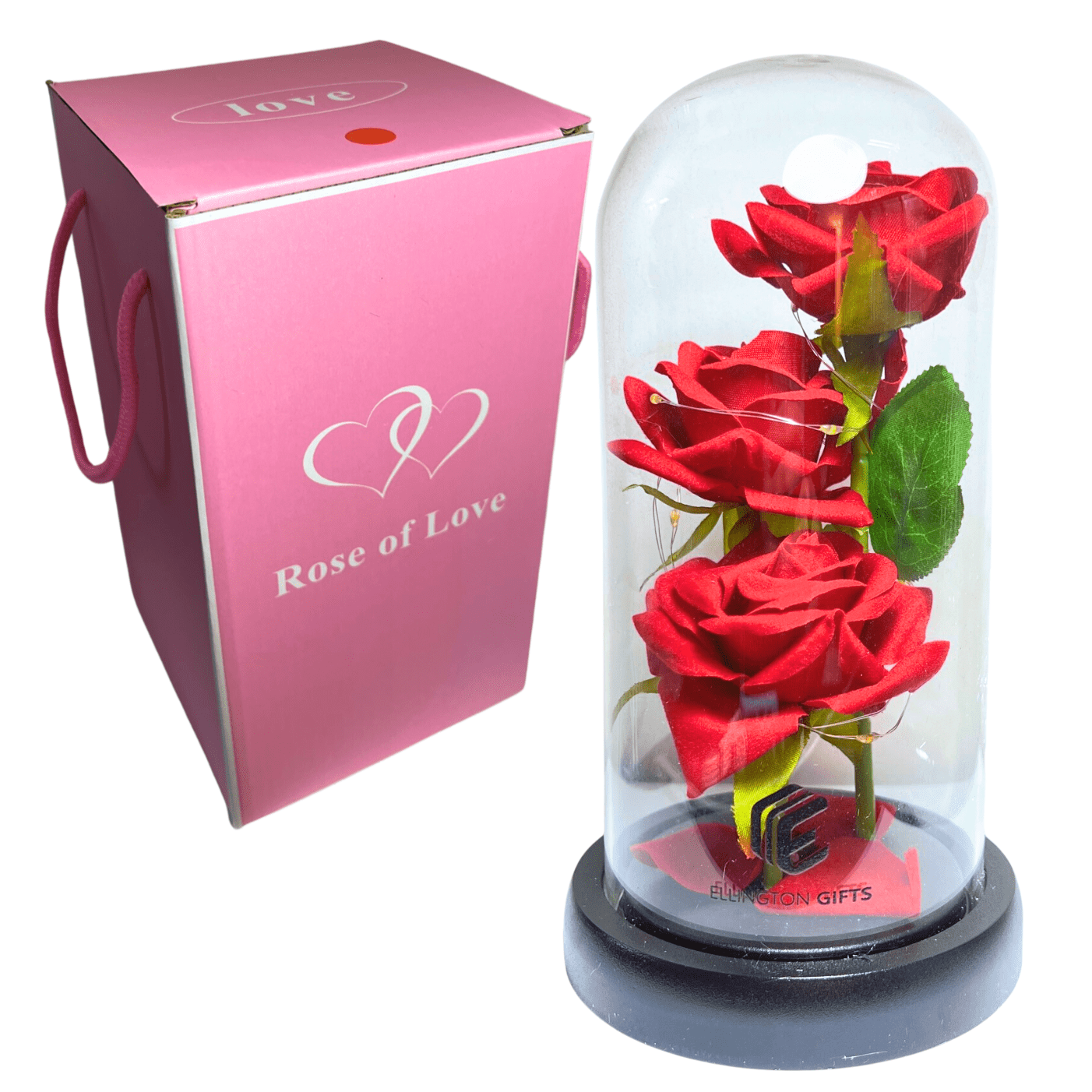 Ellington Gifts Artificial Rose Flowers Gift in Glass Dome with LED