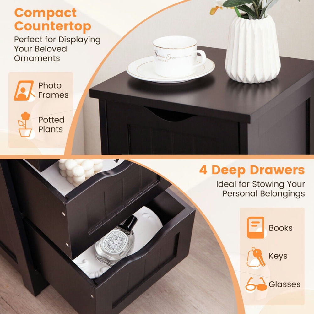 Finihen Storage Cabinet, Floor Cabinet, 4-Drawer Freestanding Floor Cabinet with Anti-Toppling Device, for Bathroom, Living Room, Bedroom, Kitchen, Dark Brown
