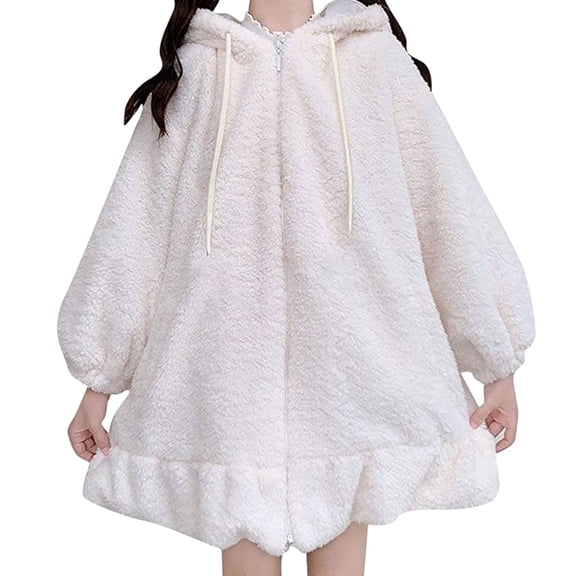 Abrigo con capucha de conejo Minnieouse moda para mujeres en Otoño e Invierno sudadera con capucha para niñas chaqueta linda color blanco S