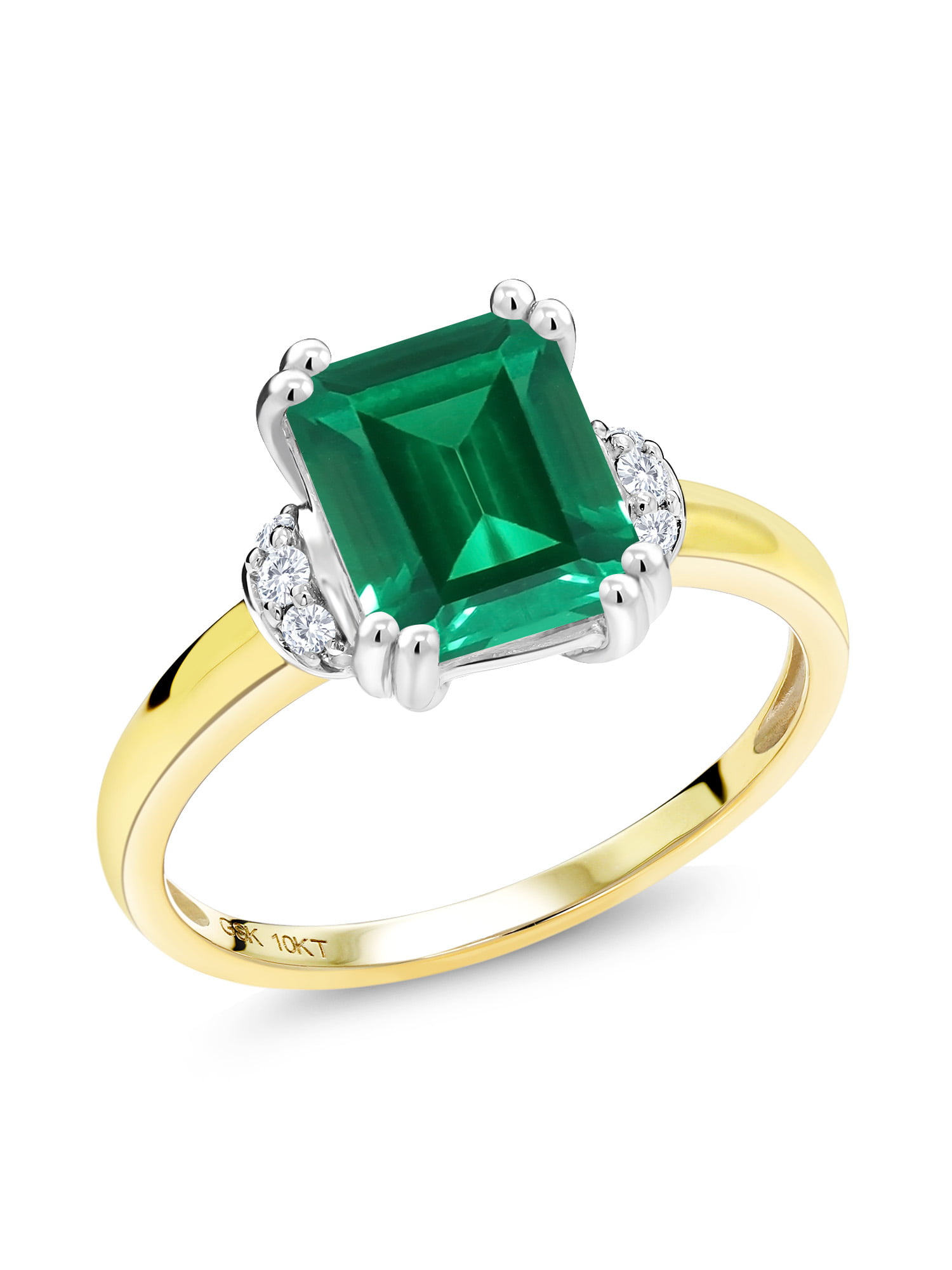 Gem Stone King - 10K Two Tone Gold Green Simulated Emerald and Diamond