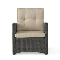 GDF Studio Nikki Outdoor Wicker Club Chair with Cushions, Gray and Beige