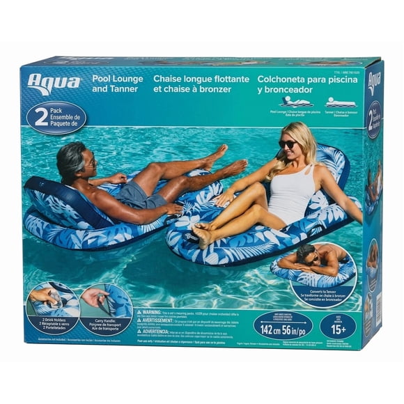 Aqua Luxury Pool Lounge Recliner Float – 2 Pack Inflatable Pool Chairs