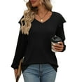 thumbnail image 2 of SHIBEVER Long Sleeve Shirts for Women Trendy Ruffle Sleeve Tops Fall V Neck Solid Color Loose Lady Tops Size L, 2 of 5