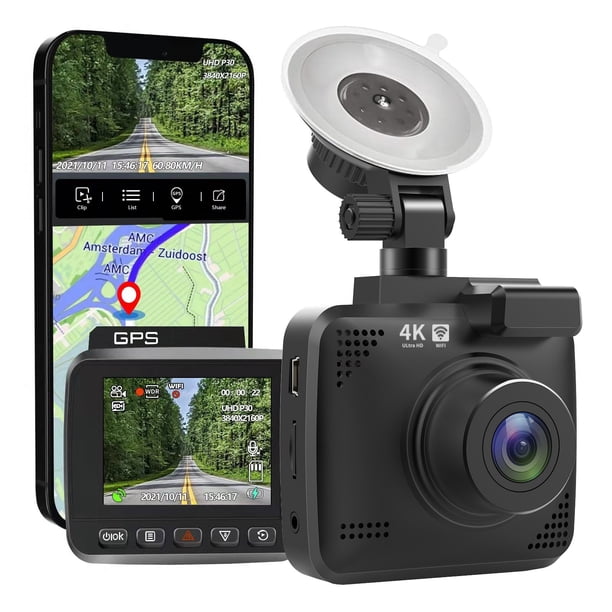 Puntoco Nuevo Real 4K Dash Cam Wifi+Gps Ultra HD Cámara de Coche 170 ° Gran Angular Visión Nocturna Detección de Gravedad Monitoreo de Estacionamiento 24H Interacción de Voz Inteligente
