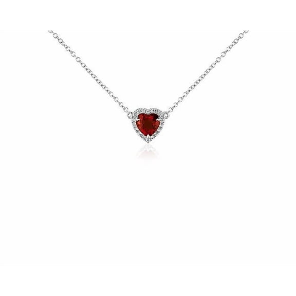 2.30 Carat Heart Shape Real Red Ruby Gemstone and Diamond Beautiful Designer Halo Necklace for Wedding Gift in Solid 14K White Gold With 18 inches Chain