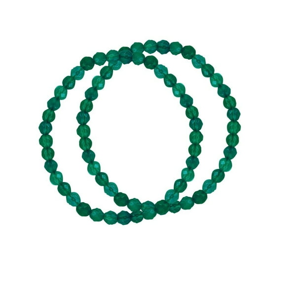 Fashion 4mm Set Of 2 Green Faceted Quartz Stretch Bracelet