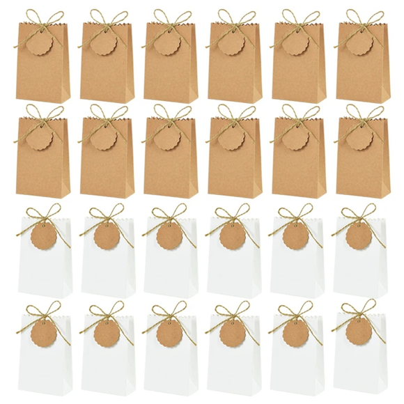 50Set Kraft Paper Gift Box with Rope Retro Candy Cookie Bag Wedding Birthday Supplies Packaging
