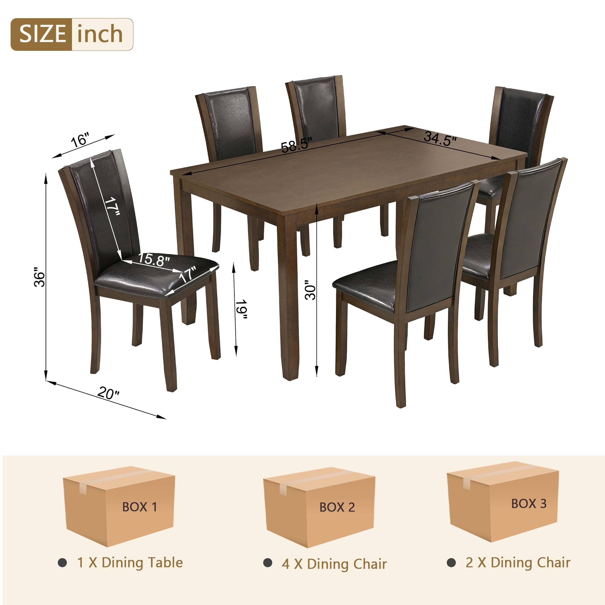7-Piece Dining Table Set for 6, 58.5" Rectangular Dining Table with 6 Upholstered Chairs