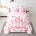 thumbnail image 2 of Homewish Pink Dreamy Castle 7-Piece Twin Bedding Sets,Cute Bowtie Ribbon Bedding Comforter Set,Fairy Tale Princess Sheet Sets For Girl Teens,Luxury Bedroom Decor Reversible, 2 of 8
