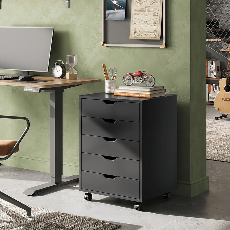 Kelno Rolling File Cabinet Under Desk Lateral Filing Storage Organizer with Lockable Casters Mobile Printer Stand, Black