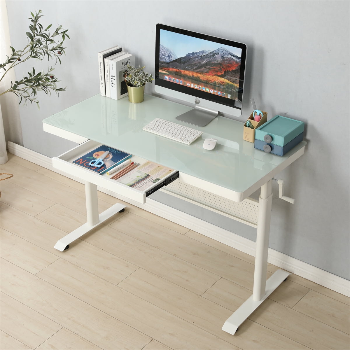 Standing Desk with Metal Drawer,48x24Inch Adjustable Height Stand Up