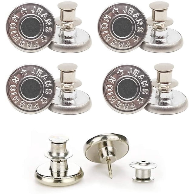 Boutons pour Jeans, Sans Couture Ni Outils Boutons Instantanés pour Pantalons, 4 Ensembles de Boutons de Remplacement, Installation Simple, Réutilisables et Ajustables$4 Ensembles de Boutons