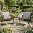 thumbnail image 6 of 3 Piece Textilene Patio Set, Fabric Rocking Bistro Furniture, Front Porch Rocker Chairs with Tempered Glass Coffee Table, for Lawn, Garden, Balcony, Poolside, Gray, 6 of 8