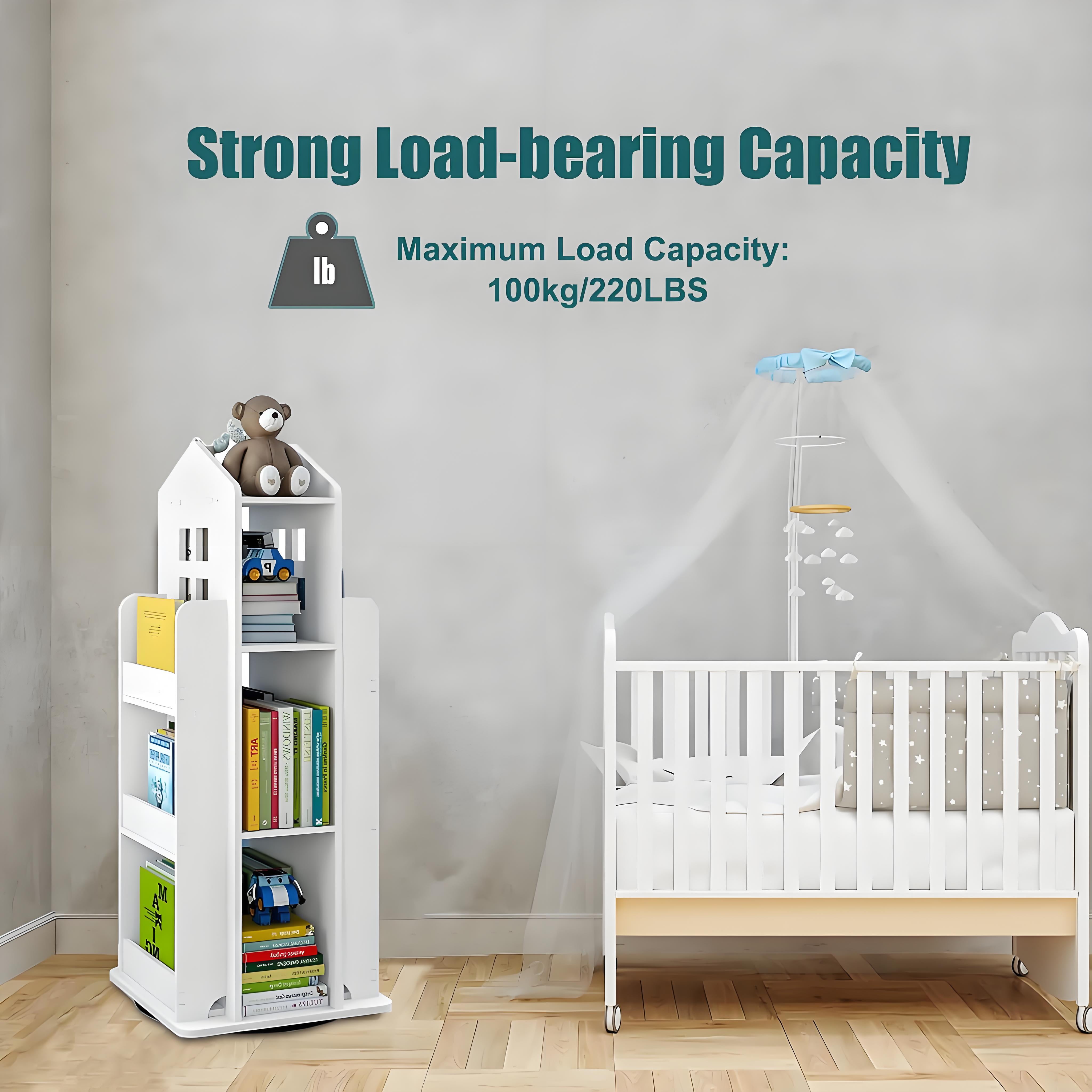 Gtouse 3 Tier Rotating Bookshelf, 360° Display Corner Bookshelf, Wooden Floor Standing Bookcase