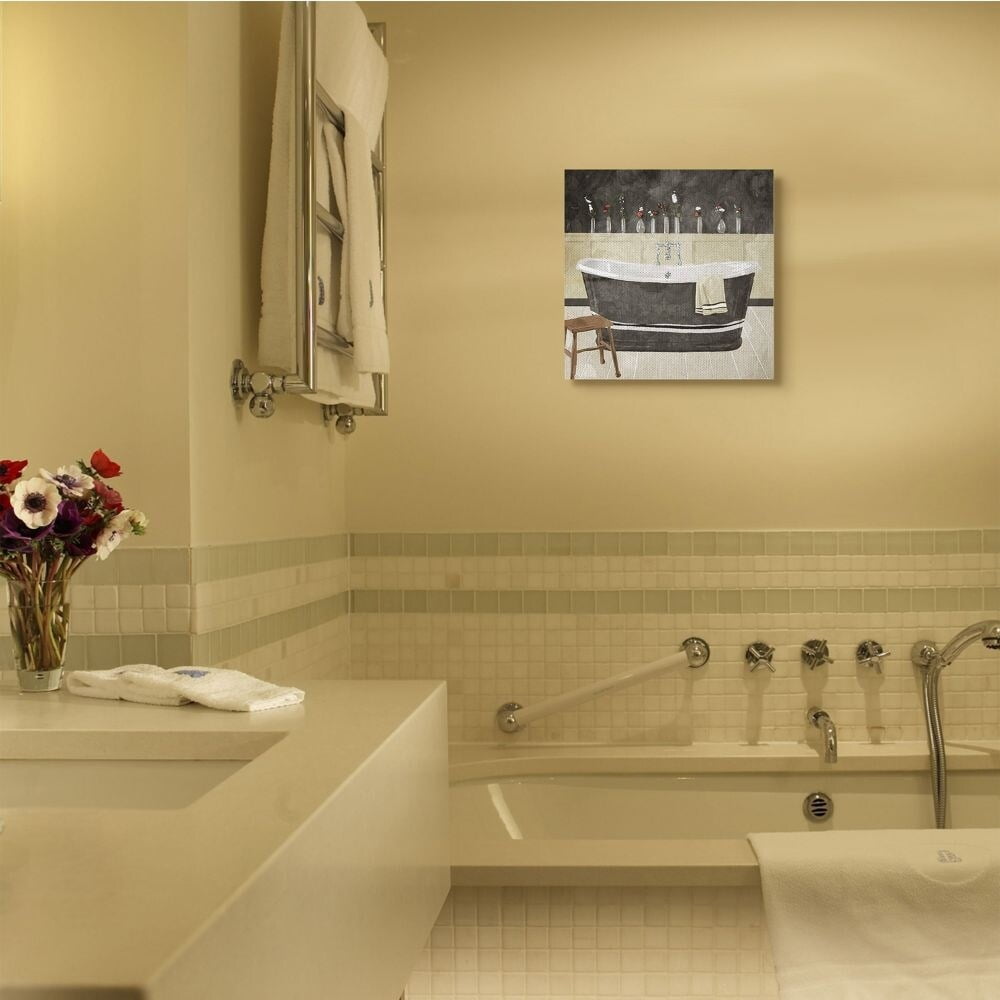 Stupell Industries Bath Tub Interior Design Black And White Painting Canvas Wall Art by Milli Villa