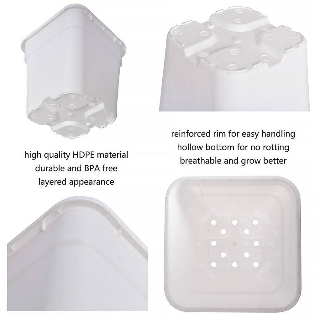 10 Pack Nursery Pots 3 Gallon Garden Planter Plastic Sqaure Seedling Pots White Flower Plant Container for Succulents, Seedlings, Cuttings, Transplanting, White