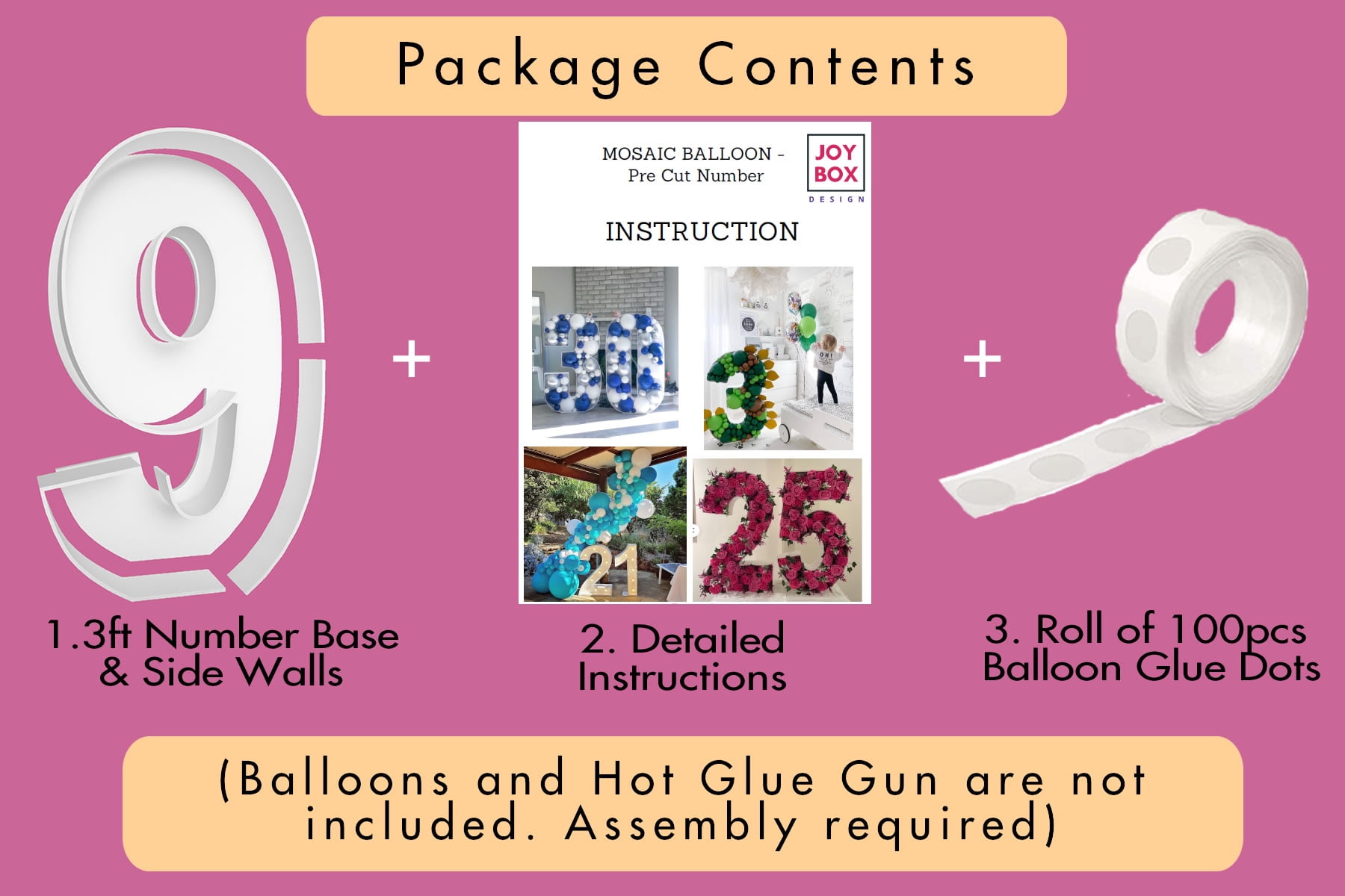3FT Mosaic Balloon Frame Number 9 Marquee Easy to Assemble Numbers Light Up Pre-Cut Kit Thick Foam Board Decoration Supplies for Birthdays, Anniversary, Baby Shower
