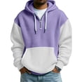 thumbnail image 2 of Men's Color Block Quarter-Zip Hooded Waffle Knit Sweatshirt, Thickened Fleece Texture Pullover, Fall Spring Street Style,Purple,5XL, 2 of 5