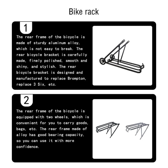 Folding Bicycle Luggage Carrier Alloy Portable Heavy Duty Polished Cargo Rear Rack Cycling Cycle Holder Replacement for Brompton Black