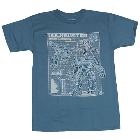 - Iron Man Avengers Mens T-Shirt - Hulkbuster Armor Technical Blueprints