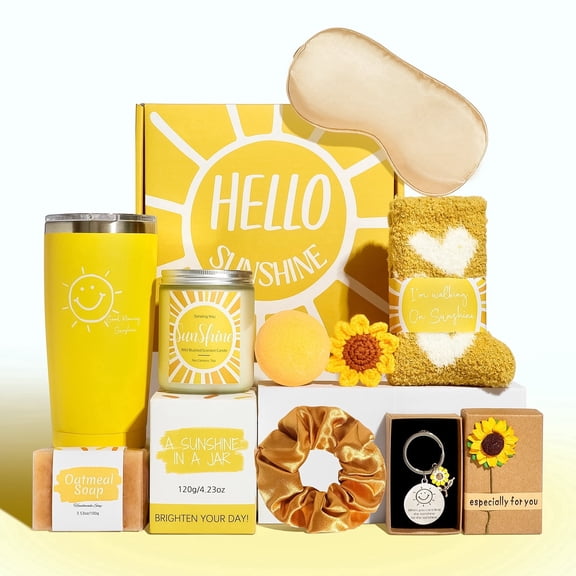 Gift Baskets for Women, 10pcs Unique Birthday Gifts for Women,Inspirational Sunflower Thinking of You Thank You Gift Sending Sunshine Box for Mom Her Sister Friends Wife, Self Care Spa Basket