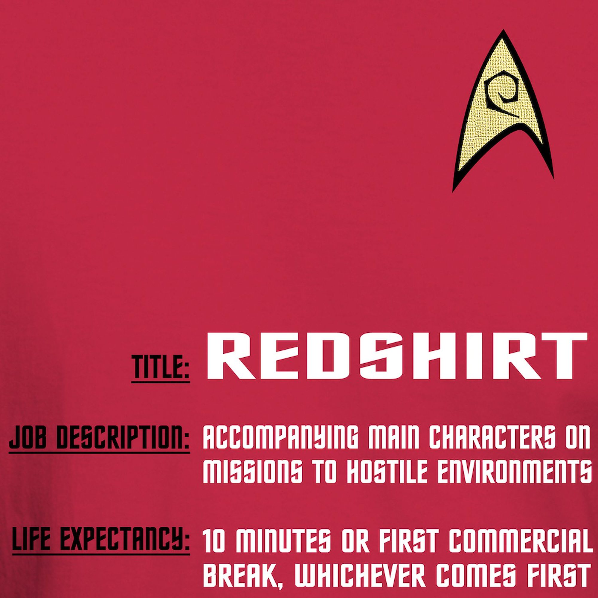 CafePress - Star Trek 'Job Description' Men's Red Shirt - 100% Cotton T-Shirt - image 3 of 4
