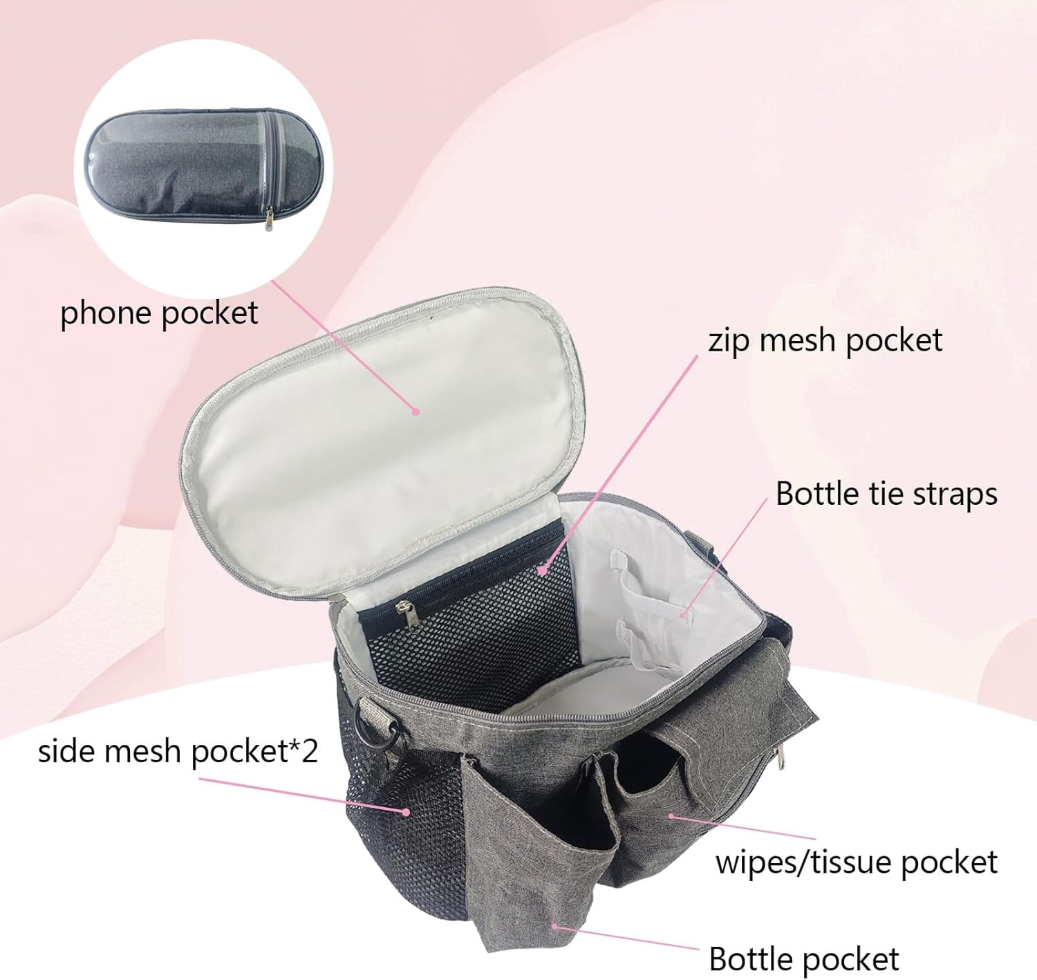 Small Diaper Bag, Travel Tote Bags for Moms - Multiple Pockets, Stroller Hook, Adjustable Strap - Portable Handbag for Parent