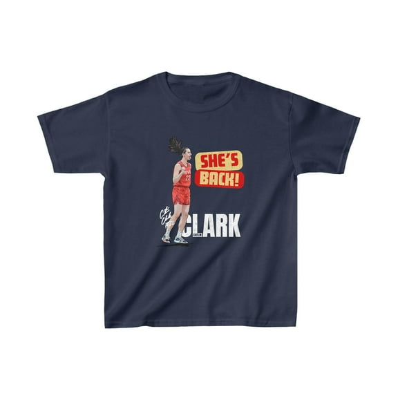 Indiana She's Back Caitlin Clark 22 Basketball Cartoon Kids Cotton Tee