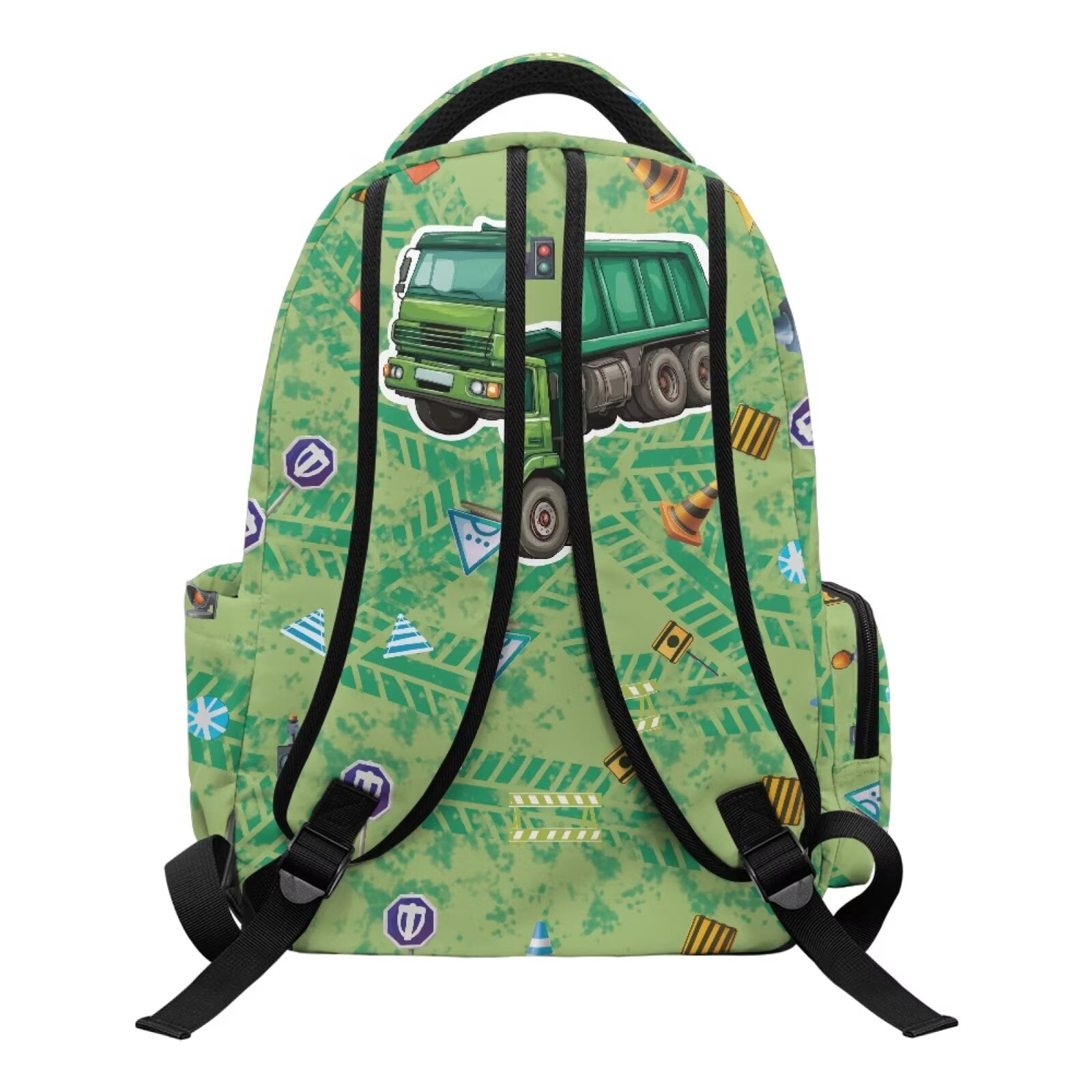 Chririnla Car-Green Print Kids School Bag Teen Boys Custom Name Print Backpacks Laptop Bags Front Pocket School Backpack Padded Straps Front Zipper Pocket