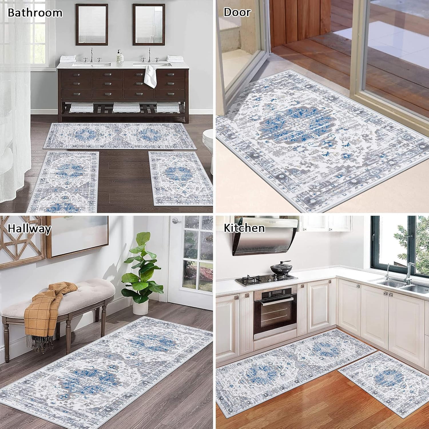 Kitchen Rugs Sets of 3 Boho Kitchen Floor Mat Carpets Non Skid Kitchen Rugs and Mats Washable Kitchen Runner Rugs for Kitchen Floor Hallway Living Room Laundry Entryway