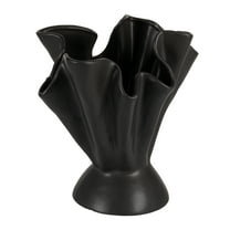 Bloomingville Stoneware Ruffled Vase with Reactive Glaze, Black