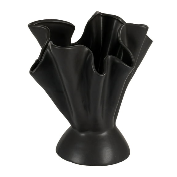 Bloomingville Stoneware Ruffled Vase with Reactive Glaze, Black