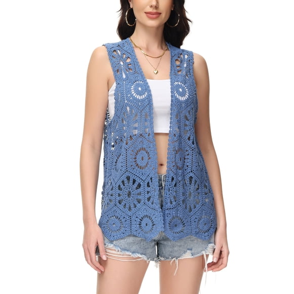 Women's Floral Crochet Lace Trim Open Front Cardigan