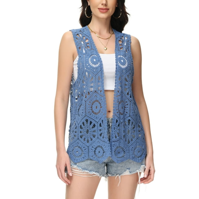 Women's Floral Crochet Lace Trim Open Front Cardigan
