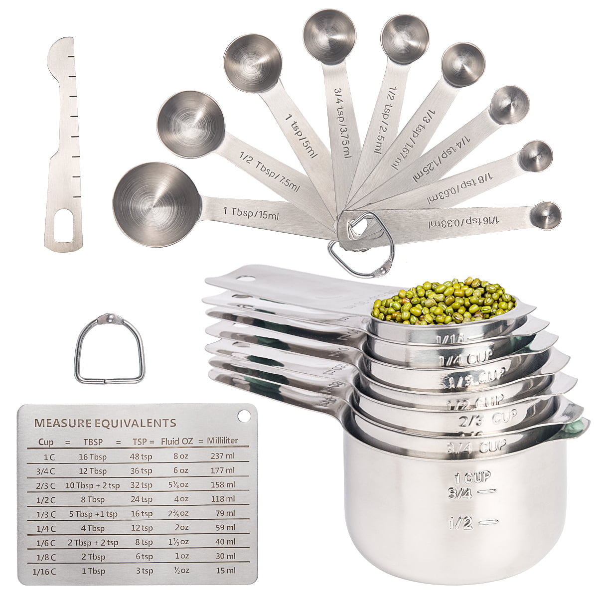 Gray Measuring Cups and Measuring Spoons 8 Piece Set of Plastic Measuring Cup and Spoon Set with Stainless Steel Handles,