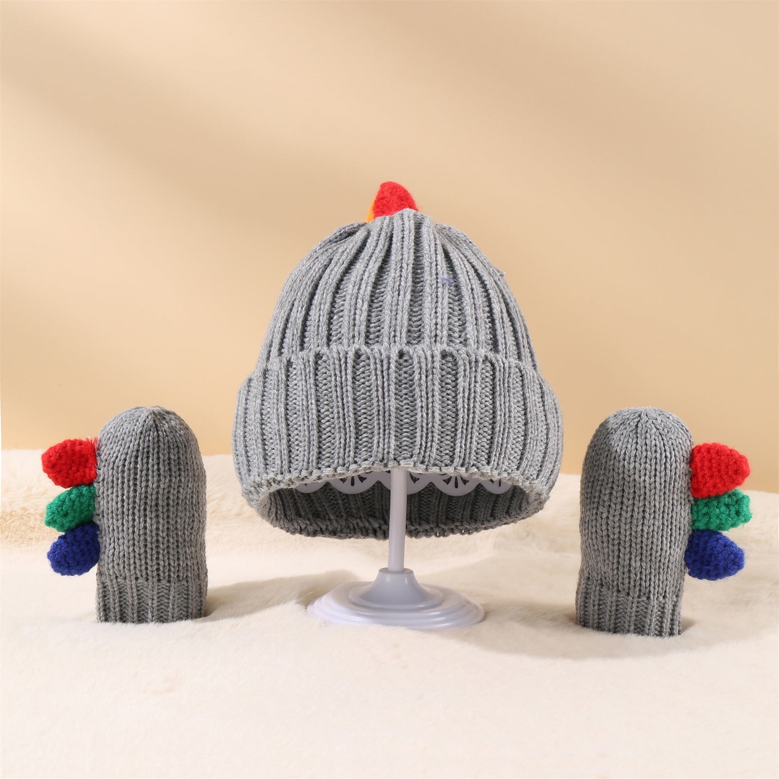 Baby Boys Girls Winter Hat and Kids Gloves Set Warm Knit Hat with