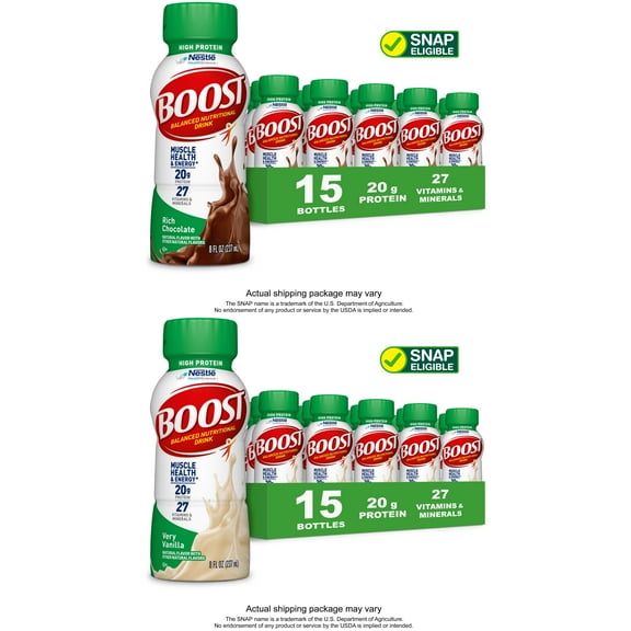 BOOST High Protein Nutritional Drink, Chocolate & Vanilla Bundle, 20g Protein, 30 - 8 fl oz Bottles